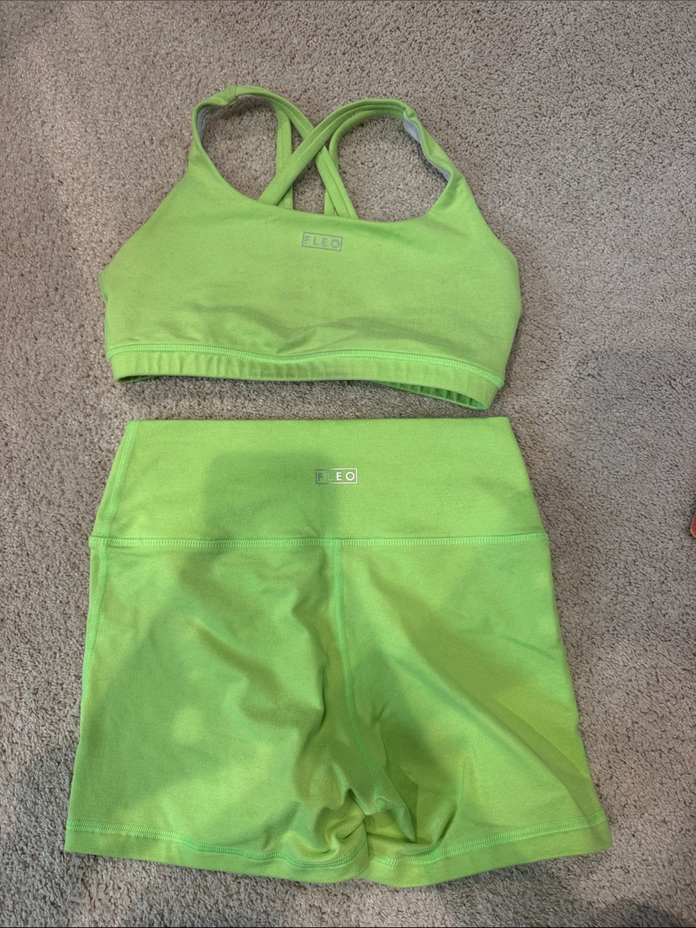 Fleo Lime Green Bike Shorts and Sports Bra